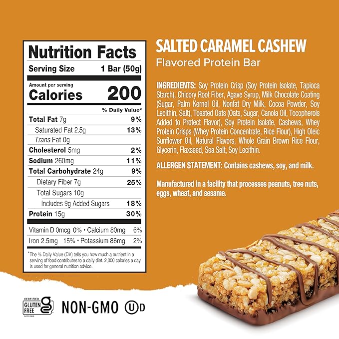 Ready® Protein Bars - High-Protein Snack with 15g Whey Protein All-Natural Ingredients Supports Lean Muscle and Recovery - Salted Caramel Cashew Bundle (15 Pack)
