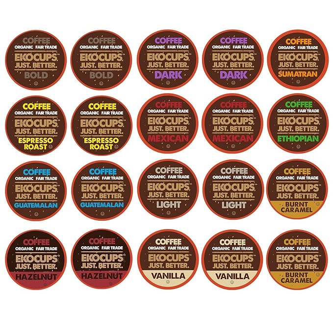 EKOCUPS Organic and Fair Trade Gourmet Coffee Single Serve Cups for Keurig Brewer 20 Count