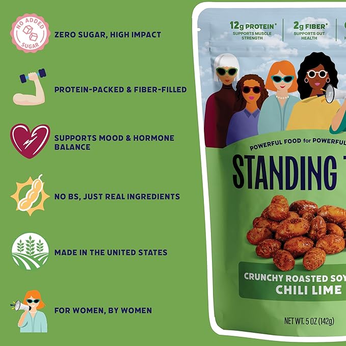 Standing Tall Roasted Soybean – Chili Lime– 12g protein 2g fiber 0g sugar Plant-Based Vegan Snack Gluten-Free Non-GMO 3 Count Variety Pack 5oz Each (Chile Lime)