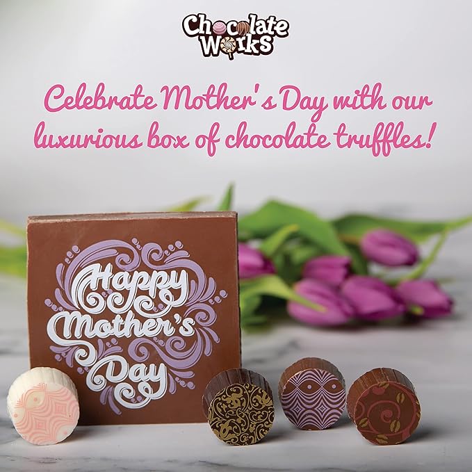 Mothers Day Chocolate Truffles by Chocolate Works Gourmet Chocolate Gift Box with Mother's Day Card Assorted Milk Dark and White Chocolates 17 Premium Belgian Chocolate Truffles