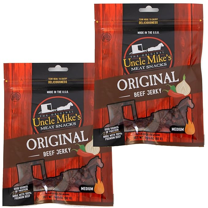 Uncle Mike's Beef Jerky Snacks - Gluten Free 2 Bags Tasty Original Flavor
