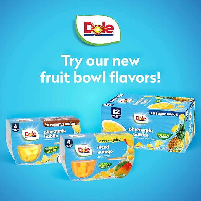 Dole Diced Peaches No Sugar Added - Dole Fruit Bowls Snacks - 4 oz Fruit Bowls - 12 Pack