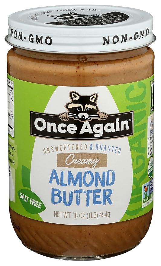 Once Again Organic Creamy Almond Butter 16oz - Roasted - Salt Free Unsweetened - USDA Organic Gluten Free Certified Peanut Free Vegan Kosher Paleo - Glass Jar… (1 Pack)