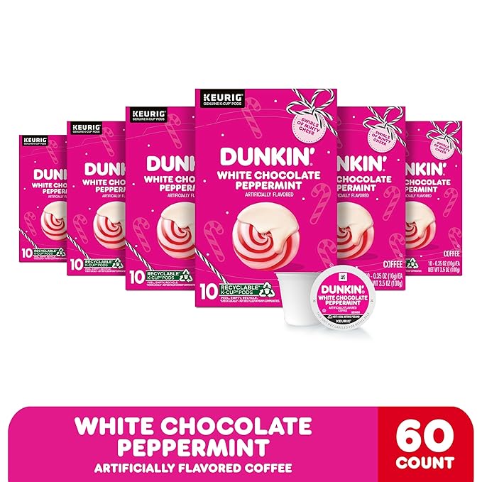 Dunkin’ White Chocolate Peppermint Artificially Flavored Coffee K-Cup Pods 60 Ct.