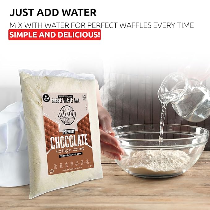 OldSoul Professional Bubble Waffle Mix | GLUTEN FREE &amp VEGAN | Crispy | 30 Lbs | Chocolate Flavor | Egg Waffle Mix | 168 Waffles (30 Lbs Gluten Free &amp Vegan)