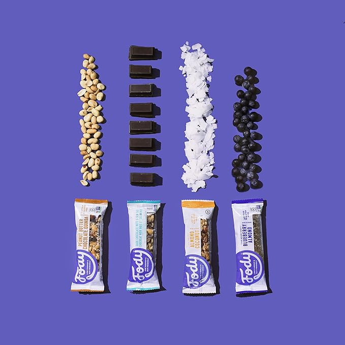 Fody Foods Snack Bars Variety Pack 1.41 Oz (Pack of 12) 4 Flavors Protein Bars Low FODMAP Gut &amp IBS Friendly Vegan Lactose Free Non-GMO Gluten Free