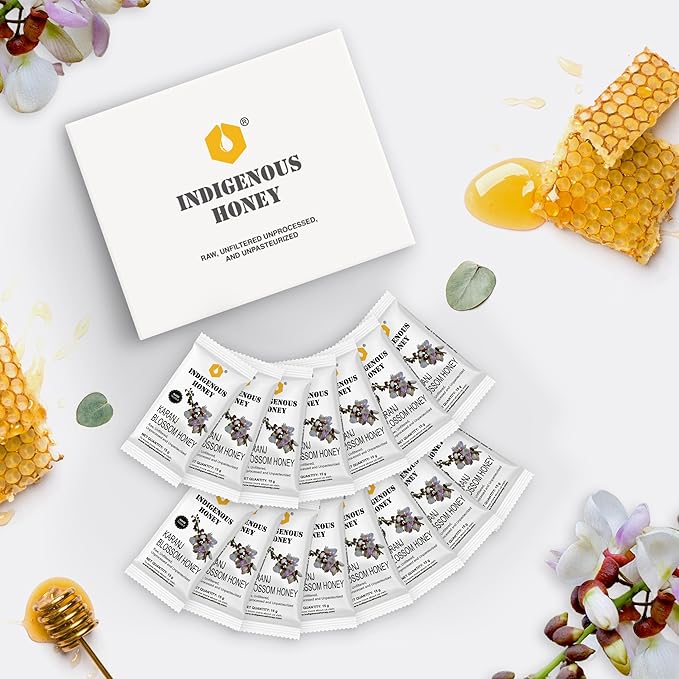 INDIGENOUS HONEY Natural Karanj Honey Organic Raw Pure Unprocessed Added Sugar Free NMR Tested Unpasteurized Unheated 15 Travel Sachets 15g Each Total 225g