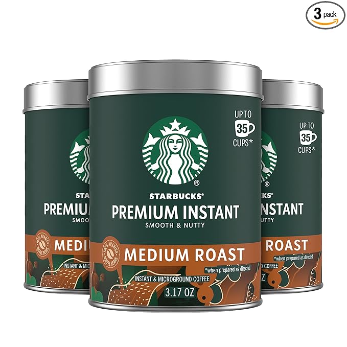 Starbucks Premium Instant Coffee Medium Roast Coffee Arabica Beans Three 3.17 oz Tins