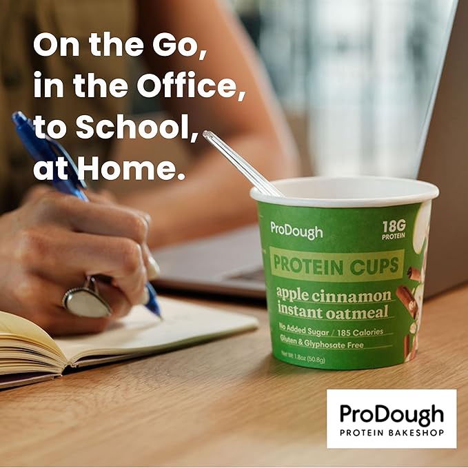 ProDough High Protein Instant Oatmeal Cup 18g of Protein per Serving No Added Sugars Low Carb Healthy Breakfast Cup Incredible Taste (12pk Apple Cinnamon)