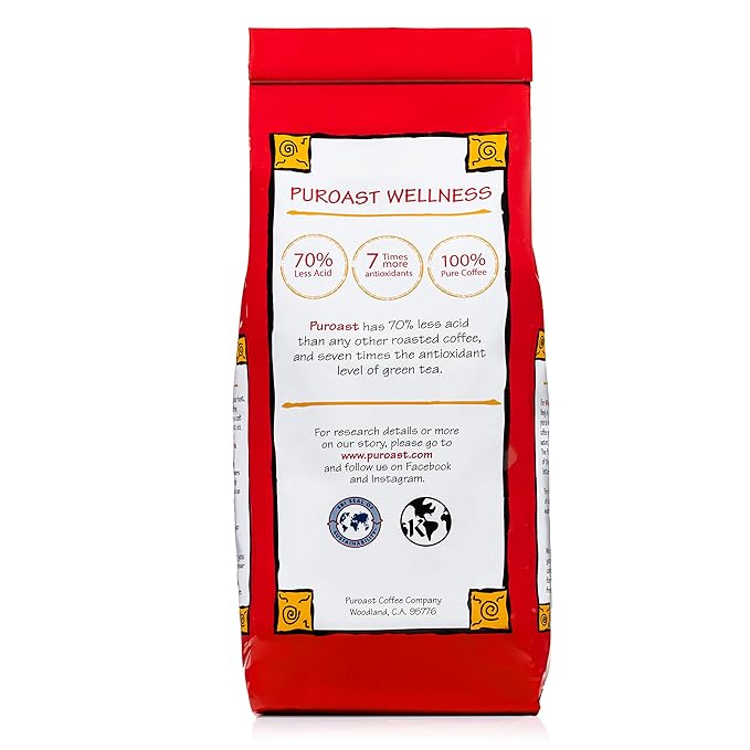 Puroast Low Acid Coffee Whole Bean | Mocha Java Whole Bean | Medium Roast | High Antioxidants &amp High pH |No Bitter Aftertaste | Reduced Heartburn &amp GERD | Suitable for Cold Brew - 2.2 LB