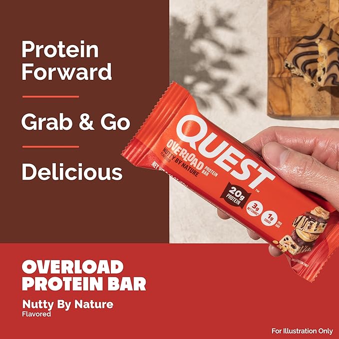 Quest Nutrition Overload Protein Bars Nutty by Nature Flavored Protein Bars 20g Protein 1g Sugar 3g Net Carbs Gluten Free 12 Count