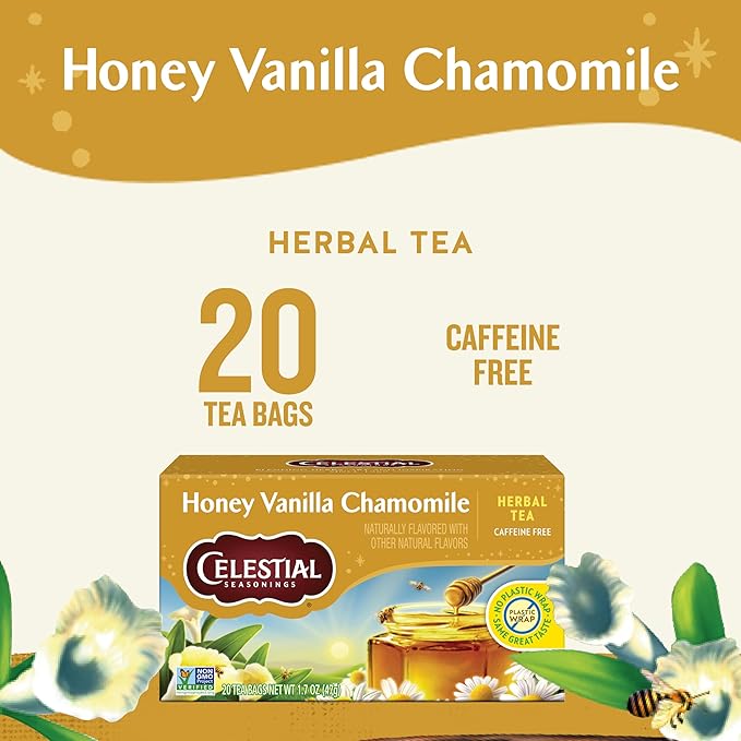 Celestial Seasonings Chamomile Tea Bags - Honey Vanilla Herbal Tea Caffeine Free 20 Bags Per Box (Pack of 6)