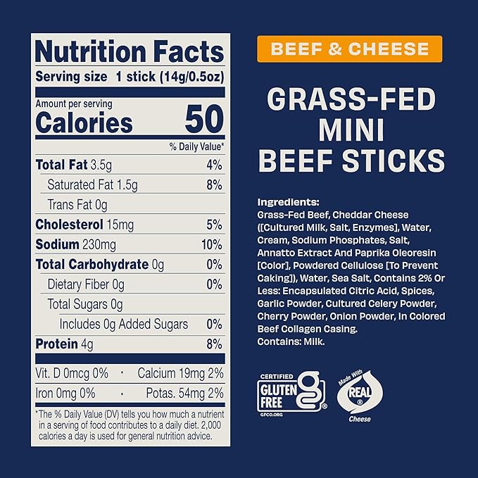 Archer Jerky Mini Beef Jerky Sticks - Grass Fed Sticks Individually Wrapped Mini Meat Snack Packs Bulk Gluten Free Paleo Keto - .5 oz Beef &amp Cheese (Pack of 24) &amp Original (Pack of 24)