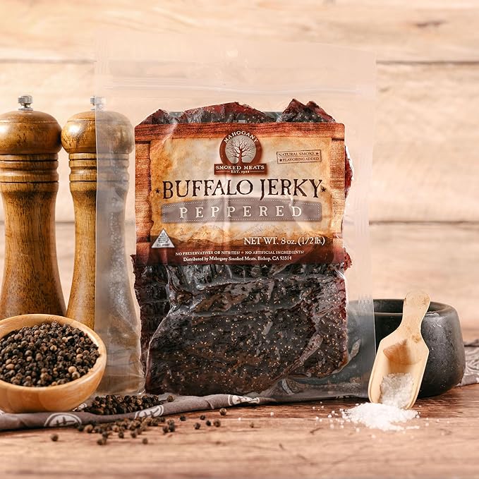 Mahogany Smoked Meats: Peppered Buffalo Jerky - 8oz
