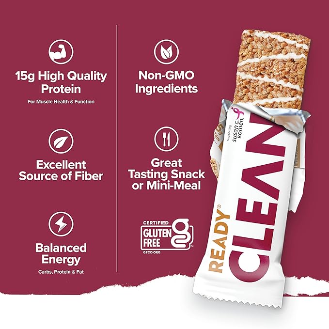Ready® Protein Bars – High-Protein Snack with 15g Whey Protein With Flaxseeds and Omega-3s for Sustained Energy Supports Lean Muscle and Recovery – Iced Oatmeal Cookie 12 Pack
