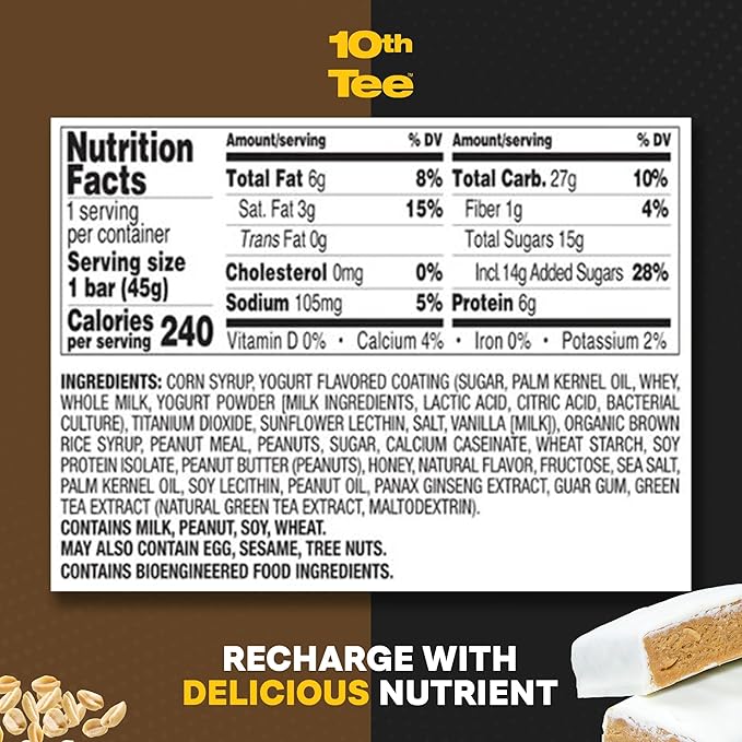 10th Tee PLUS+ Peanut Honey Bars made with Natural Ingredients | Golf Energy Bar Easily Digestible Bar Healthy office Snacks | Best breakfast bars 12-45 grams bars