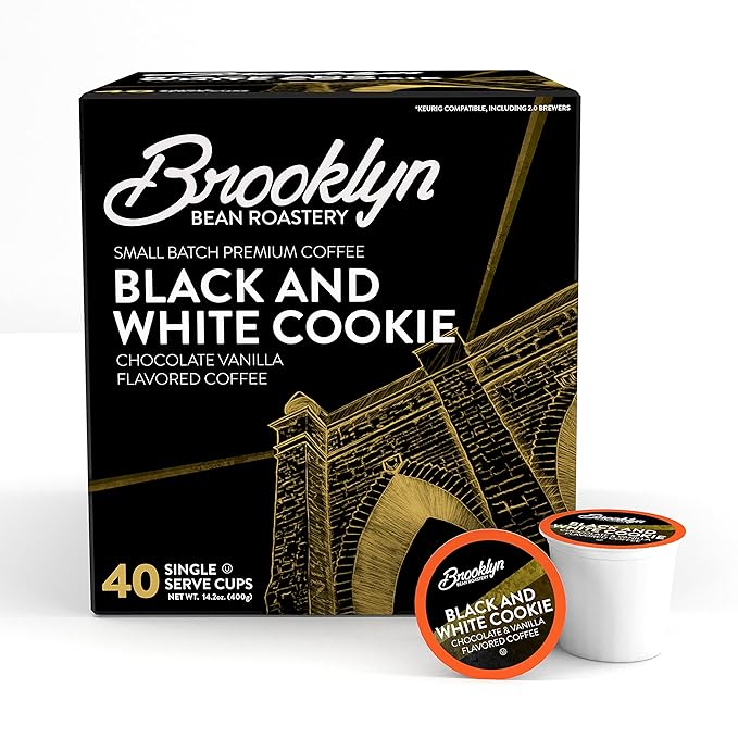 Brooklyn Beans Black and White Cookie Coffee Pods - Compatible with Keurig K Cup Brewers Including 2.0 Machines 40 Count Dessert-Inspired