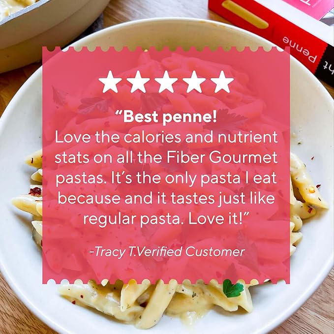 Fiber Gourmet Light Penne Low Net Carb Pasta - High Fiber Keto Pasta with 48% Less Calories 24g Fiber Non-GMO Made in Italy Kosher Certified Healthy Alternative - 2 Pack