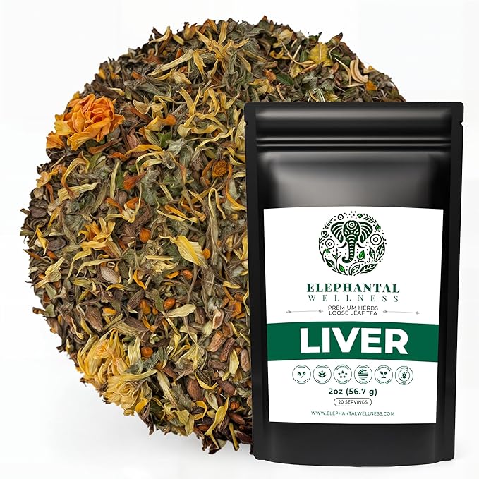 Elephantal Wellness Liver Herbal Tea – Supports Liver Detox Repair &amp Resilience | Milk Thistle Artichoke Leaf Dandelion Root &amp Burdock | Caffeine-Free Loose Leaf Herbal Tea – 2oz 20 Servin