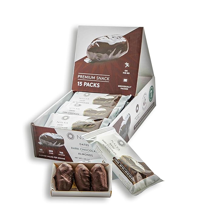 Nakheel Alya Dark Chocolate Almond Stuffed Dates 16 Pieces – Gourmet Healthy Snack Gluten-Free