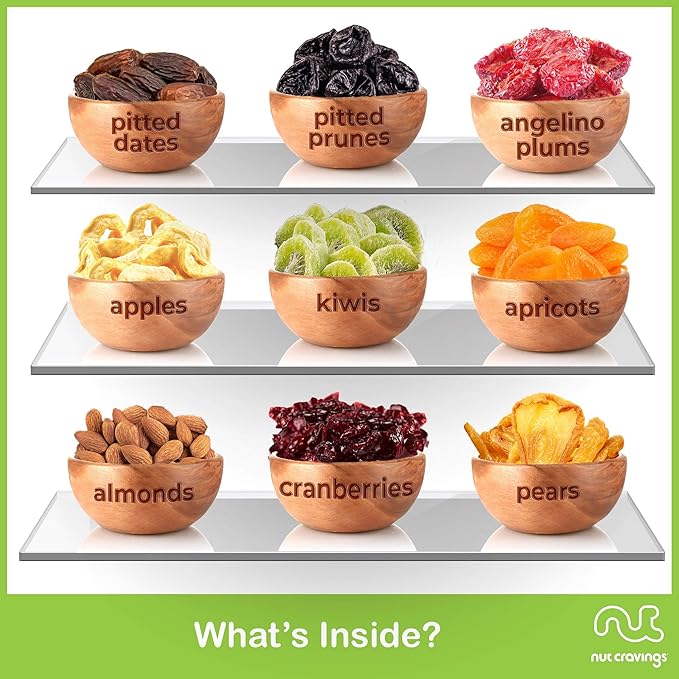 NUT CRAVINGS - Dried Fruit &amp Mixed Nuts Gift Basket in Wooden Apple-Shaped Tray (9 Assortments) Ramadan Gifts Food Arrangement Healthy Snack Care Package