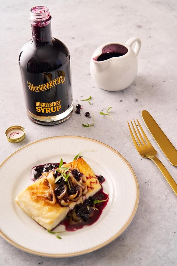 Huckleberry Syrup - Premium Breakfast made with real wild huckleberries &amp blueberries - Perfect Holiday Gift for Foodies Chefs &amp Breakfast Lovers