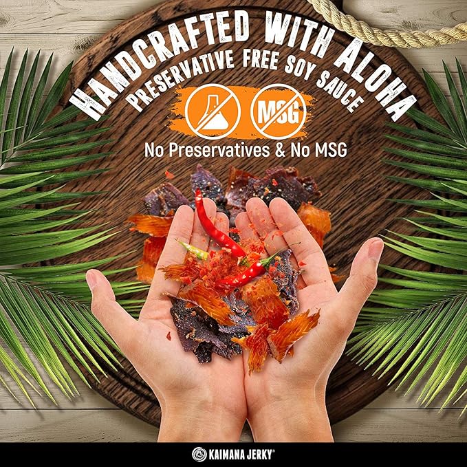 Kaimana Jerky Variety Pack - Ahi Tuna Salmon &amp Wahoo Ono Fish Jerky - Spicy Hot All-Natural Wild-Caught Protein-Packed Omega-3 Rich - Made in Hawaii - 6 Bags Great Gift for Dad