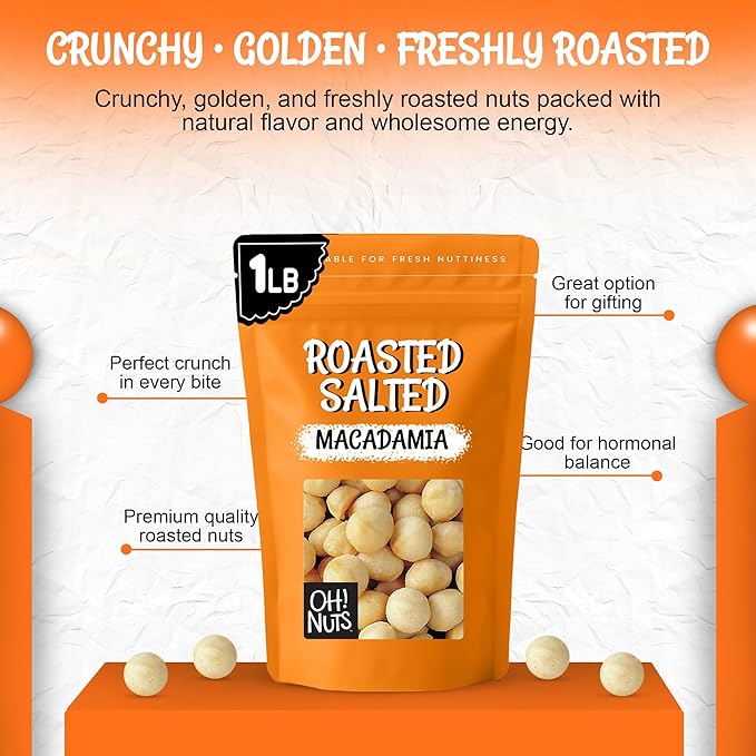 Oh! Nuts Roasted Salted Macadamia - 1 lb - Macadamia Nuts Salted - Premium Roasted Macadamia