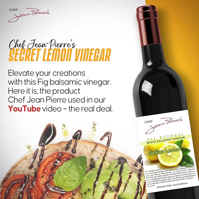 Chef Jean Pierre's Italian Balsamic Vinegar - 375ml (12.5oz) Rich Lemon Flavor 12-Years Traditional Barrel Aged - Ideal For Enhancing Your Meals