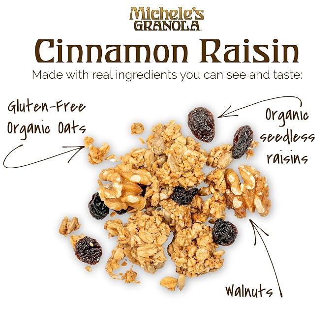 Michele's Granola Cinnamon Raisin Handmade Whole Grain Vegan Gluten-Free &amp Non-GMO 36oz Resealable Bag