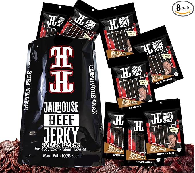 JailHouse Beef Jerky Honey Glaze | High-Protein Snacks for adults Gluten-Free Jerky Fuel for Active Lifestyles | Uncut Mob Taste | Your Poker Table Carnivore Snax | The Perfect Gourmet Gift for Men