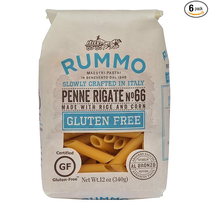 Rummo Italian Pasta GF Rigatoni No.50 -Always Al Dente Certified Gluten-Free Made In Italy (6 Pack 12oz Each)