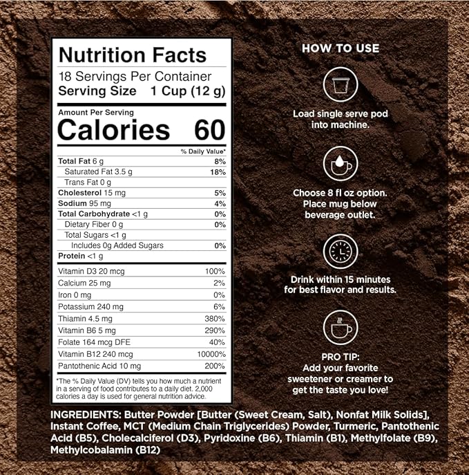 VitaCup Keto Max Dark Roast Coffee Pods Ketosis &amp Energy Butter MCT Oil Turmeric B Vitamins D3 All-In-One Keto Single Serve Pod Compatible with Keurig K-Cup Brewers 36 Ct