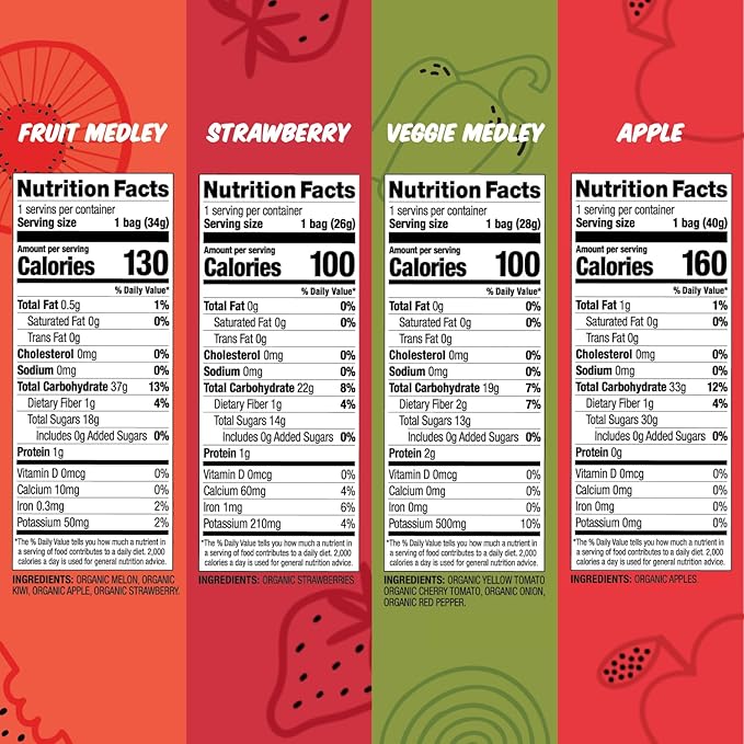 Made In Nature Organic Puffed Fruit &amp Veggie Sampler Pack 1.1 Ounce Bag (Pack of 4) - Includes 1 Veggie Medley 1 Strawberry 1 Fruit Medley 1 Apple