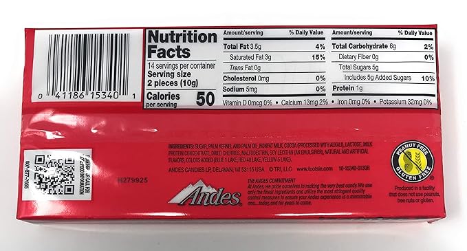 Andes Candies Chocolate Variety Pack of 4 Flavors: Peppermint Crunch Toffee Crunch Cherry Jubilee Mint Cookie Crunch (4.67 oz./28 Pieces Each)