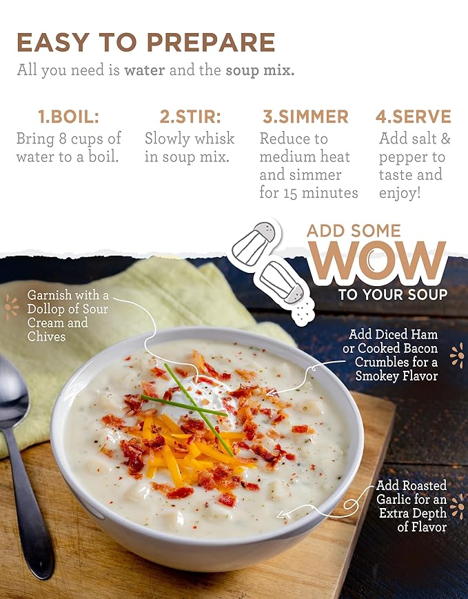 READYWISE - Simple Kitchen Soup Favorites Variety Pack 8 Servings Per Pouch Soup Mix Family Size MRE Freeze Dried Food Ready To Eat Meals Hiking &amp Backpacking Food Soup for Family Pack