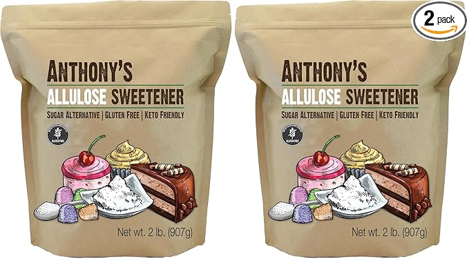 Anthony's Allulose Sweetener 2 lb Batch Tested Gluten Free Keto Friendly Sugar Alternative Zero Net Carb Low Calorie (Pack of 2)