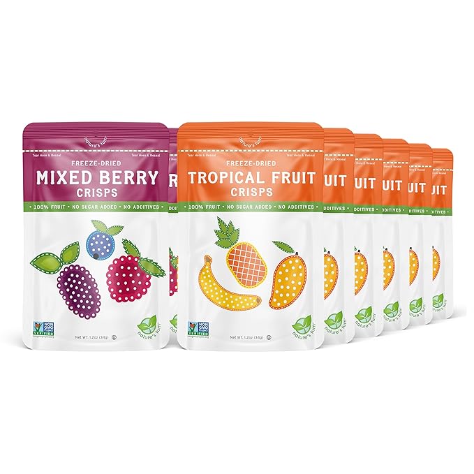 Nature's Turn Freeze-Dried Fruit Snacks Mixed Berry and Tropical Crisps Pack of 12 (1.2 oz Each)