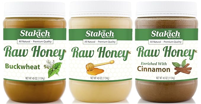 Stakich GIFT PACK - Original Raw Honey Cinnamon Raw Honey Antioxidant Raw Honey - Pure Unprocessed Unheated KOSHER