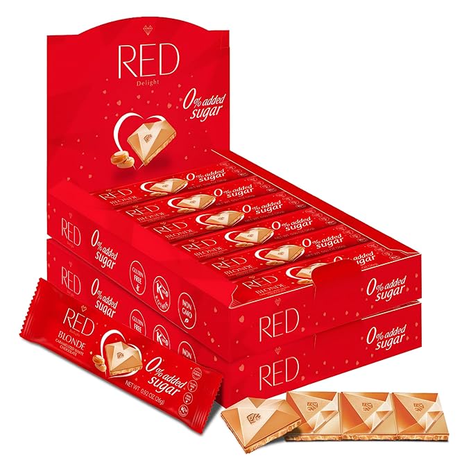 Red Delight Blond Caramelized Chocolate Snack Bars - Pack of 24 Diamond-Shaped White Chocolates (22.08oz) with Rich Caramelized Flavor - European-Style White Chocolates - Kosher Sweets No Added Sugar