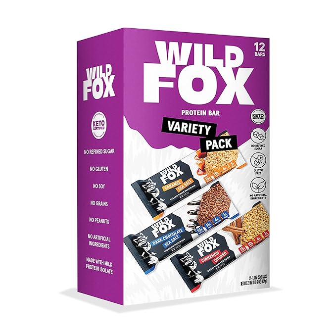 Wild Fox Protein Bars - Keto-Certified High Protein Snack with No Refined Sugar Great Taste 15g Protein and No Seed Oils Variety Pack