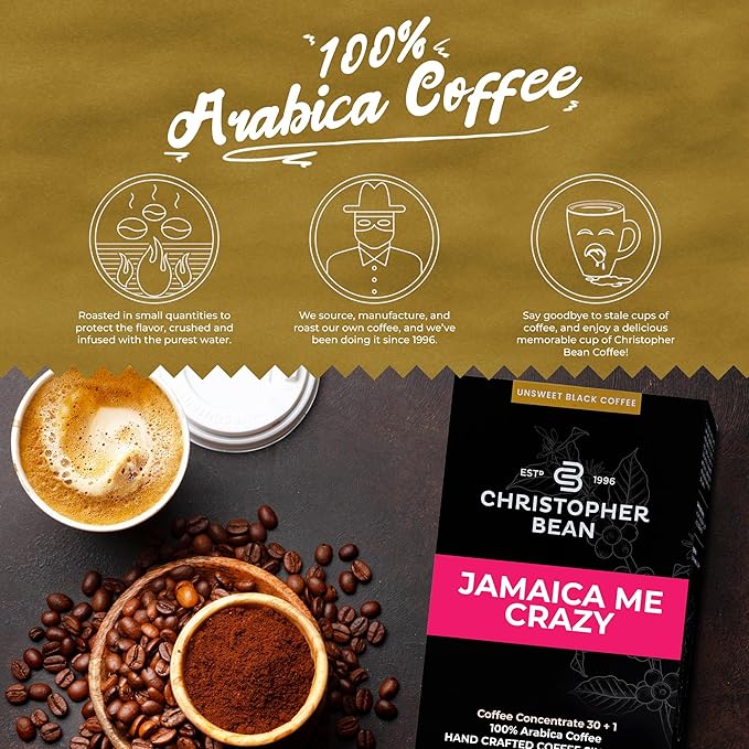 Christopher Bean Coffee - 396 servings 30 to 1 Blend Bag in Box Liquid Instant Coffee or Cold Brew Coffee Concentrate - Hot or Iced Coffee - Jamaica Me Crazy