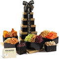 NUT CRAVINGS Gourmet Collection - Sympathy Condolence Nuts &amp Dried Fruits Tower Gift Basket with Sympathy Ribbon + Greeting Card (12 Assortments) Food Arrangement Healthy Snack Food Assortment