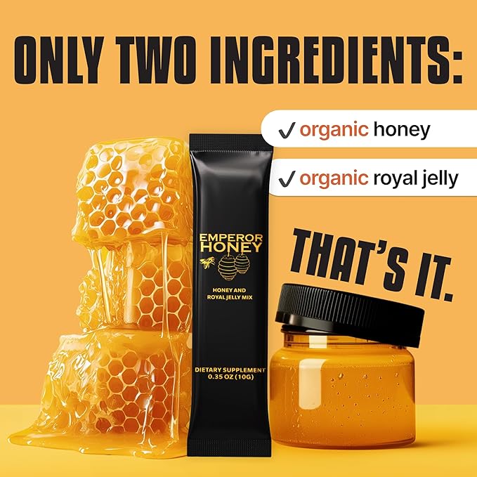 Halal Honey Extra Strength For Men Raw Organic Honey with Premium Natural Royal Jelly Bee Pollen &amp 100% Pure (Large Pack of 24 Honey Packets)