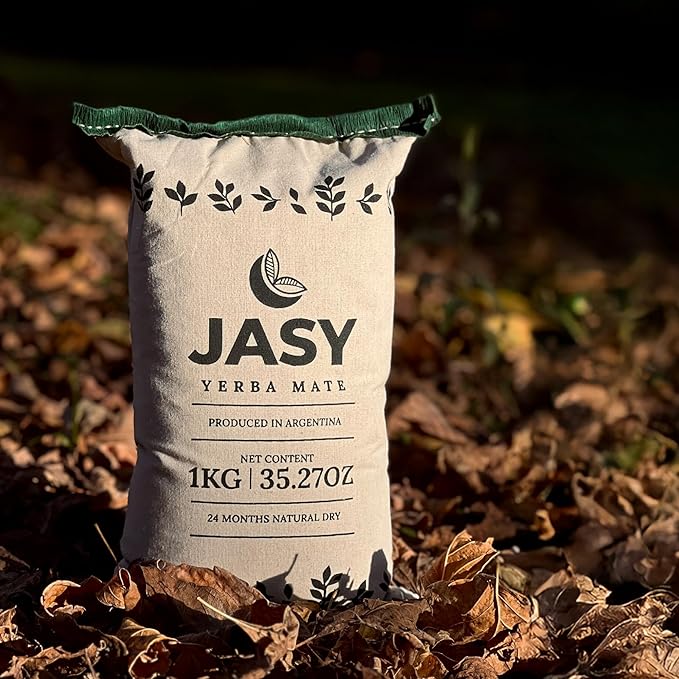 JASY Yerba Mate Tea – Agroecological Loose Leaf Naturally Aged 24 Months Unsmoked Gluten-Free Vegan – 2.2 lb (35.27 oz) Cloth Bag (1kg | 2.2lb With Drawstring Closure 1 Count)