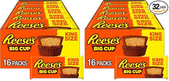 REESE'S Big Cup Milk Chocolate King Size Peanut Butter CupsCandy Packs2.8 oz(Pack of 32)