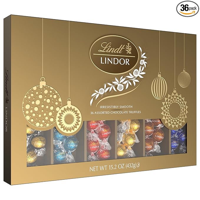 Lindt LINDOR Holiday Deluxe Assorted Chocolate Candy Truffles Gift Box 15.2 oz.