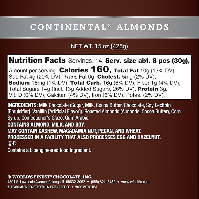 Heart Continental® Almonds - Milk Chocolate - 15 oz - World's Finest Chocolate
