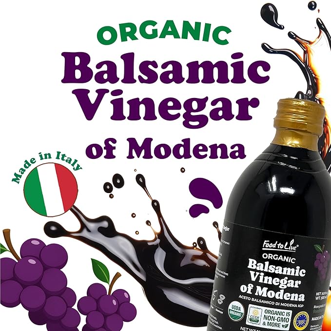 Food To Live Organic Balsamic Vinegar of Modena 500 ml – Italian Unfiltered Unpasteurized Aceto Balsamico di Modena IGP Non-GMO Vegan (Pack of 6)