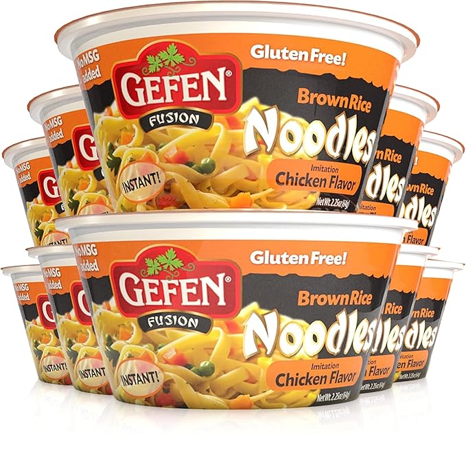 Gefen Brown Rice Gluten Free Instant Noodle Soup Chicken Flavor 2.25oz (12 Pack) | No MSG Added Ready In Minutes!